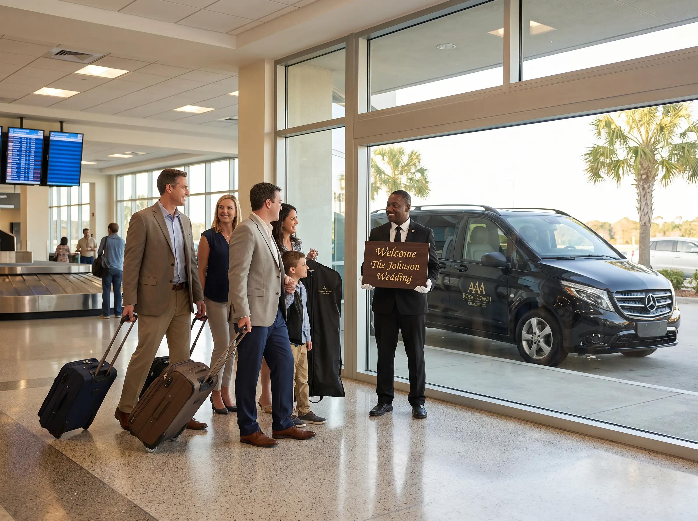 Mercedes-Benz Metris passenger van at Charleston Airport CHS for wedding guest pickup